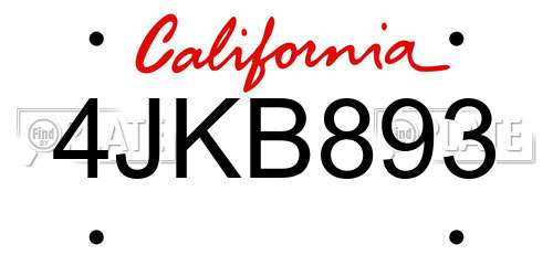 4JKB893 California License Plate