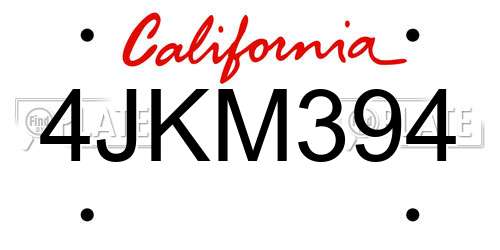 4JKM394 California License Plate