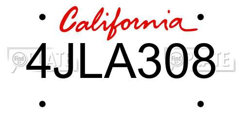 4JLA308 California License Plate