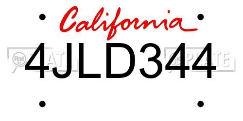 4JLD344 California License Plate