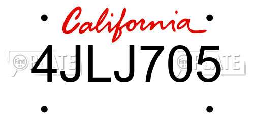 4JLJ705 California License Plate
