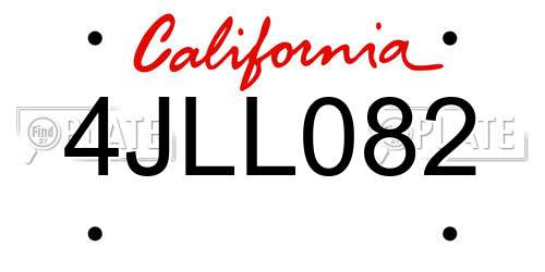 4JLL082 California License Plate