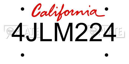 4JLM224 California License Plate