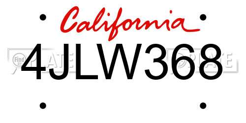 4JLW368 California License Plate
