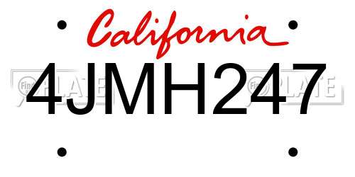 4JMH247 California License Plate