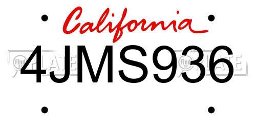 4JMS936 California License Plate