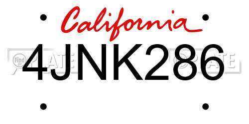 4JNK286 California License Plate