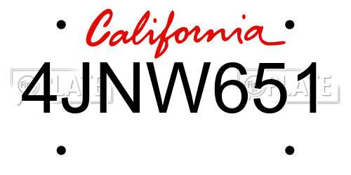 4JNW651 California License Plate