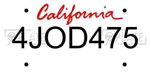 4JOD475 California License Plate