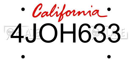4JOH633 California License Plate