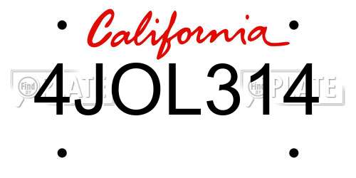 4JOL314 California License Plate
