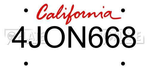 4JON668 California License Plate