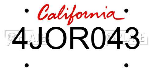 4JOR043 California License Plate