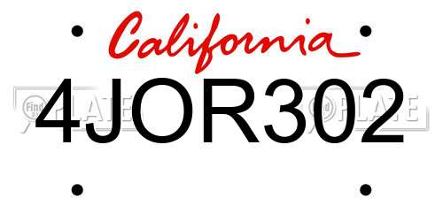 4JOR302 California License Plate