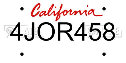 4JOR458 California License Plate