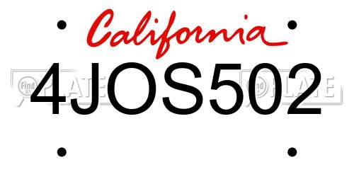 4JOS502 California License Plate