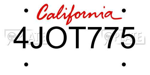 4JOT775 California License Plate