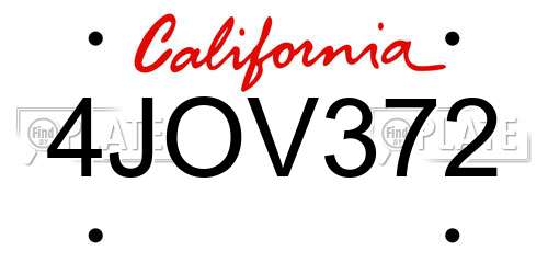4JOV372 California License Plate