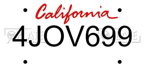 4JOV699 California License Plate