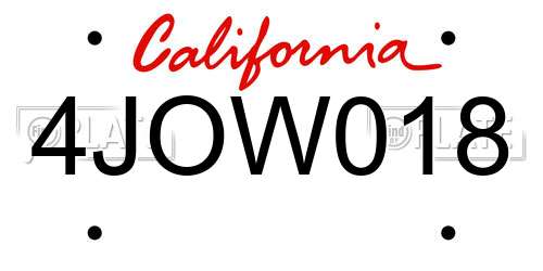 4JOW018 California License Plate
