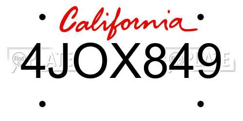 4JOX849 California License Plate