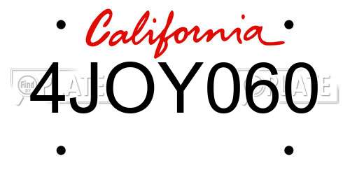 4JOY060 California License Plate