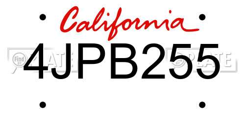 4JPB255 California License Plate