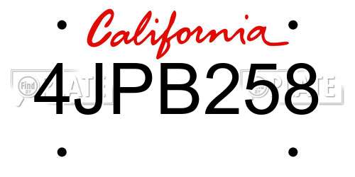 4JPB258 California License Plate