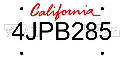 4JPB285 California License Plate