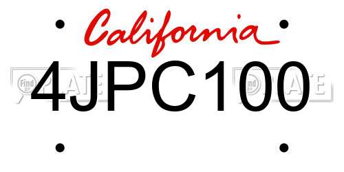 4JPC100 California License Plate
