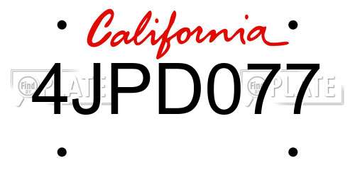 4JPD077 California License Plate