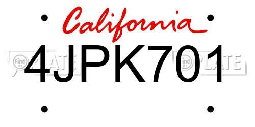 4JPK701 California License Plate