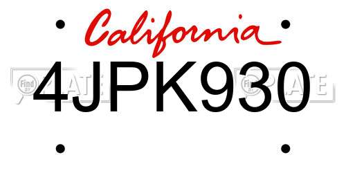 4JPK930 California License Plate
