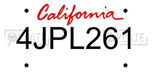 4JPL261 California License Plate