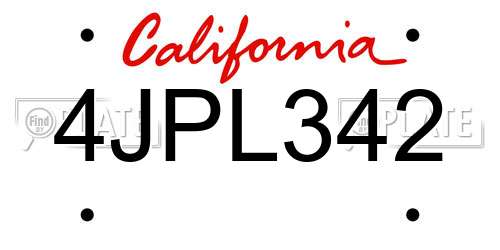 4JPL342 California License Plate