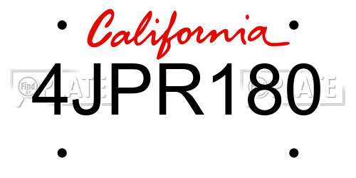 4JPR180 California License Plate