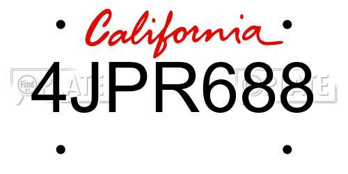 4JPR688 California License Plate