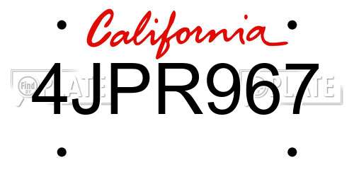 4JPR967 California License Plate