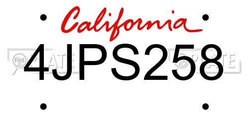 4JPS258 California License Plate