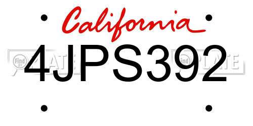 4JPS392 California License Plate