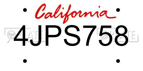 4JPS758 California License Plate