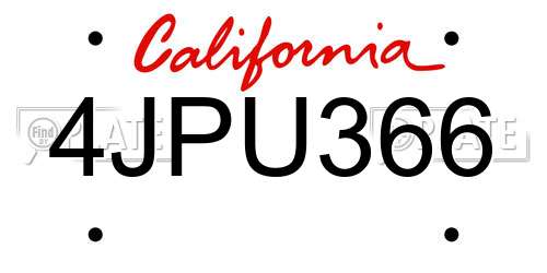 4JPU366 California License Plate