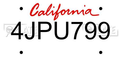 4JPU799 California License Plate