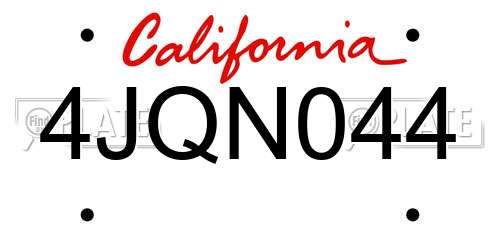 4JQN044 California License Plate