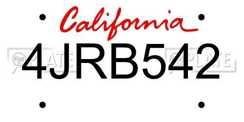 4JRB542 California License Plate