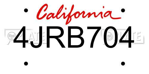 4JRB704 California License Plate