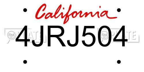 4JRJ504 California License Plate