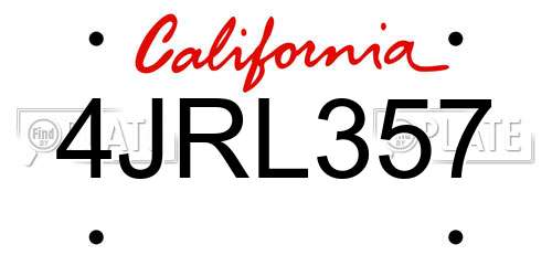 4JRL357 California License Plate