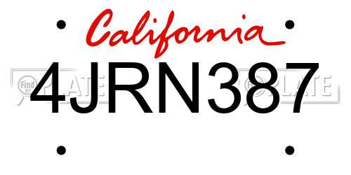 4JRN387 California License Plate