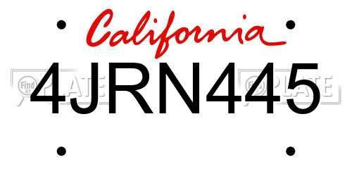4JRN445 California License Plate